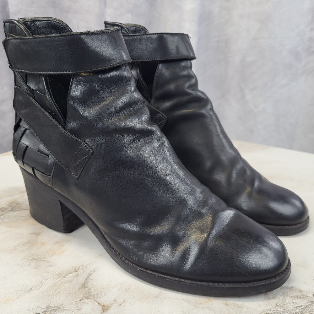 LD Tuttle Chunky Heel Woven Leather Ankle Boots Women's 38.5
